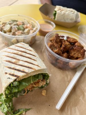 Caesar wrap, chic’n nuggets and potato salad.   at Ely's To Go in Boardman