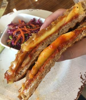 Grown up Grilled Cheese with Chao Cheese and Kimchi at Seed Cafe in Minneapolis