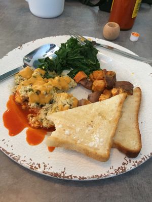 Breakfast plate with gluten free bread  at Seed Cafe in Minneapolis
