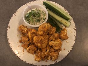 The delicious baked buffalo cauliflower wings. at Seed Cafe in Minneapolis