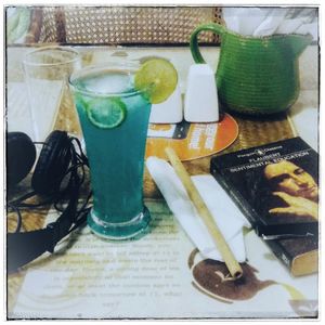 A glass of Blue Ocean Lagoon with bamboo straw.
First Flush, my favourite tea shop, is now free of one-time-use plastic straws and plastic carry bags. at First Flush in Kolkata