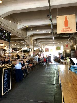 From one side of the entrance looking to the other side entrance at Fenix Food Factory in Rotterdam