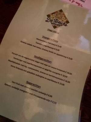 Vegan menu at Eetcafé De Beurs in Hoogeveen