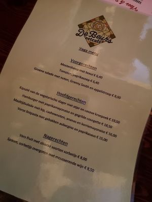 Vegan menukaart at Eetcafé De Beurs in Hoogeveen