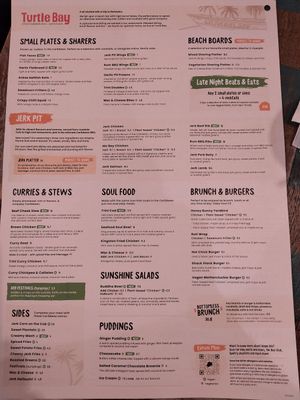 The menu at the 10th October 2024 at Turtle Bay in Southampton