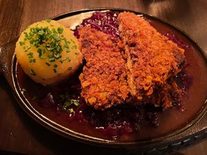 Crispy soya steak with potato dumpling  at Bodhi in Augsburg