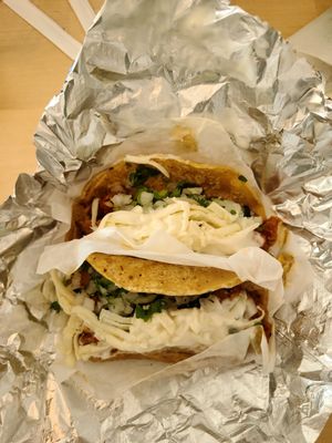 Al Pastor Tacos with Cheese and Sour Cream at Healthy Substance - Garfield Ridge in Chicago