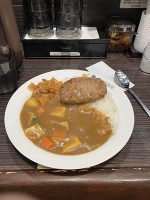 vegetable curry with soy meat burger  at Coco ichibanya - Shinjuku Station in Tokyo