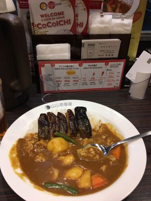 Quick, inexpensive, tasty vegetarian Japanese curry in a no fuss counter service restaurant. English menu available and they take credit cards   at Coco ichibanya - Shinjuku Station in Tokyo