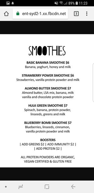 Smoothies with vegan protein powder at Little Cafe on Churchill in Adelaide