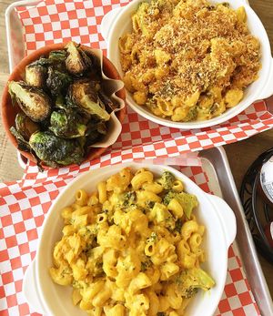 Vegan Mac n cheese. Side of Brussels.  at Mac'd in San Francisco