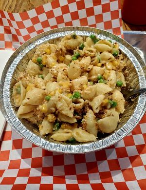 Mac and cheese with peas and corn at Mac'd in San Francisco