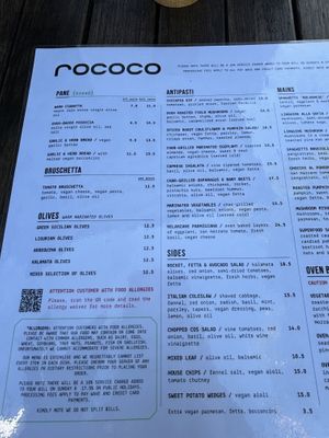 vegan menu (1)   at Rococo in Hawthorn