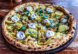 VEGAN POTATO PIZZA - potato, eggplant, and vegan cheese! at Rococo in Hawthorn