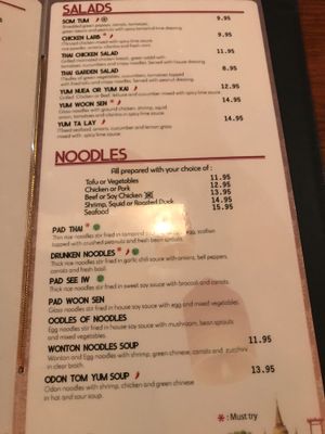 Menu at Sab Lai Thai Kitchen in San Diego