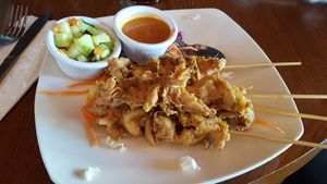 Mock chicken with satay sauce at Sab Lai Thai Kitchen in San Diego