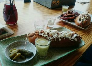 Vegetarian hotdog at The Black Dog Hotdogs in Karlsruhe