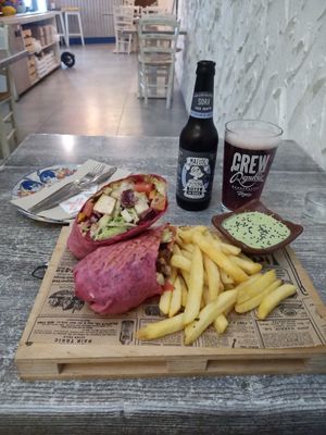 Tofulicious Wrap with fries and aragula pesto at Balance Bowl in Gzira