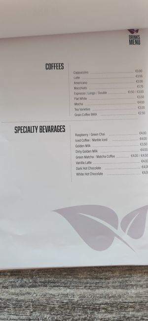 Coffee menu at Balance Bowl in Gzira