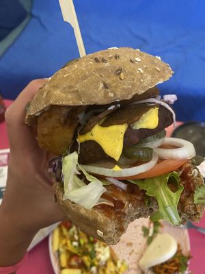 With onion rings!!!  at Balance Bowl in Gzira