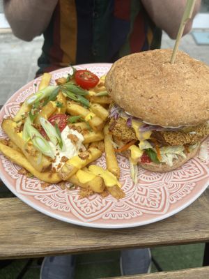 No chicken burger with loaded fries  at Balance Bowl in Gzira
