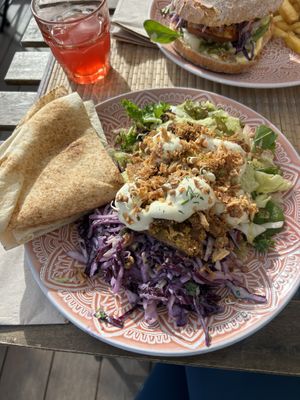 Huge salad plate with soy strips for lunch   at Balance Bowl in Gzira