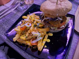 Bacon cheese burger with loaded fries at Balance Bowl in Gzira