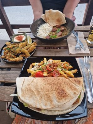 Doner kebab and fried "calamari" at Balance Bowl in Gzira
