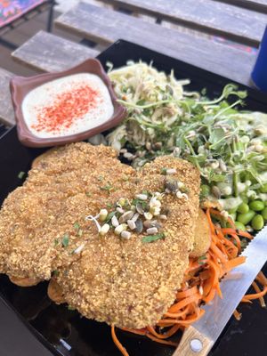 NO Schnitzel, with three different salads  at Balance Bowl in Gzira