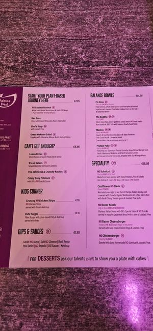 Menu at Balance Bowl in Gzira