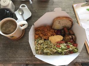 Salad from the salad bar and tea at Balance Bowl in Gzira