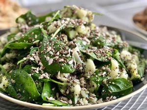 Cauliflower and spinach salad with mixed seeds - nutrition bar offering  at Balance Bowl in Gzira