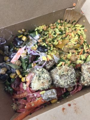 Take away nutrition box that I already half ate  at Balance Bowl in Gzira