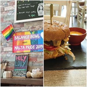 "Nutty stack" burger at Balance Bowl in Gzira