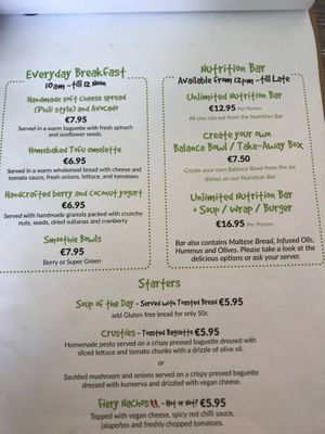 Menu at Balance Bowl in Gzira