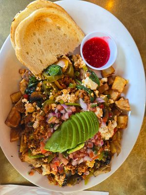 Vegan skillet at Herms Inn in Logan