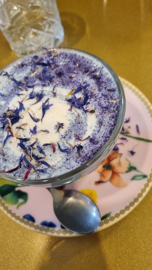 Lavender latte at Kindred NZ in Dunedin