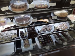 Selection of cakes at My's Kagesalon in Helsingoer