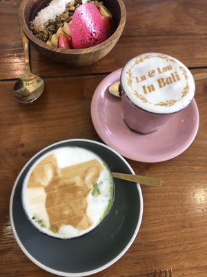 Matcha latte with print  at Coffee Cartel in Kerobokan Kelod