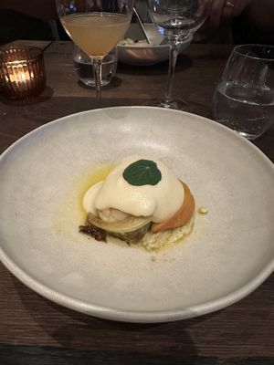 Cauliflower 3 ways with roasted peach  at Natura in Helsinki