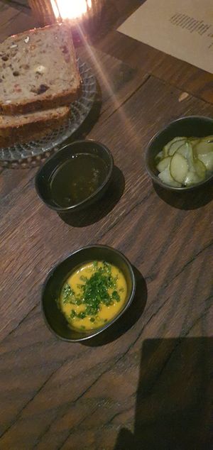 Some bread and gazpacho shot at Natura in Helsinki