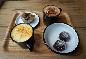 Feta Muffin + Bounty + Golden Latte + Chocolate Chaga at Wild & The Moon - Saint Honoré in Paris