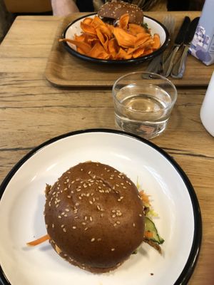 Bahn mi (front) and BBQ sandwich with sweet potato chips   at Wild & The Moon - Saint Honoré in Paris