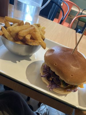 BBQ Buffalo Burger with fries  at Theory (ex-BurgerTheory) in Paris