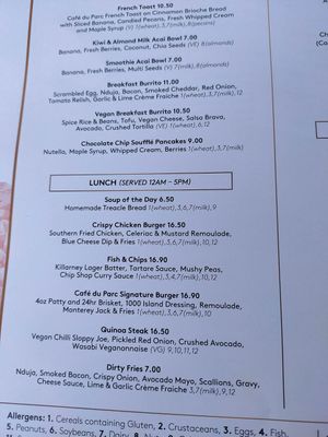 Vegan options at Café Du Parc in Killarney
