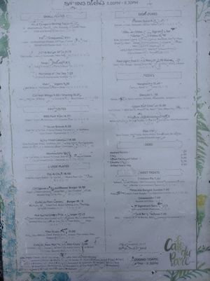 Dinner menu at Café Du Parc in Killarney