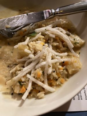 Pineapple, carrot, radish and rice! Sounds a bit weird but tasted amazing, which is why I had eat so much before taking the photo! at Broadway in Kos