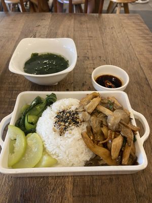 Homemade tofu, mushroom and soy sauce rice   at Mang's Mania in Ho Chi Minh City
