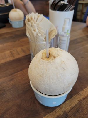 Dua Tuoi. Fresh Coconut 🥥 drink  #Veganuary at Mang's Mania in Ho Chi Minh City