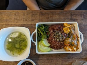 Vegan balls with tofu in tomato sauce at Mang's Mania in Ho Chi Minh City